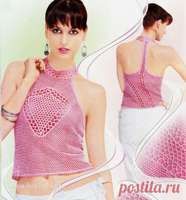 Открытый розовый топ в технике регулярной сетки - Вязание - Моя копилочка