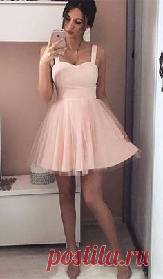 simple pink tulle short homecoming dresses for teens, vintage a line graduation party gowns, cheap hoco dress #homecoming