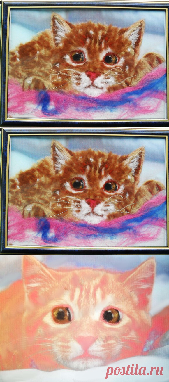 Картина из шерсти мастер класс - рыжий котёнок