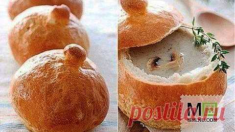 Грибной крем - суп в хлебе - кулинарный рецепт. Миллион Меню