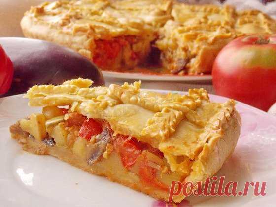 Овощной пирог с баклажанами, кабачками, перцем и помидорами