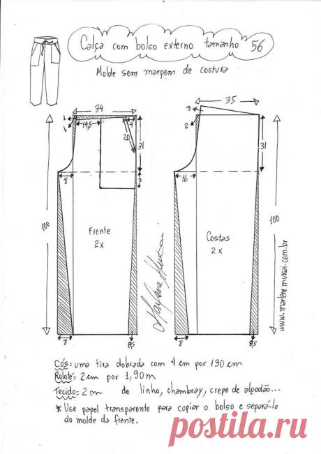 Выкройка брюк с внешними карманами від від 36 до 56