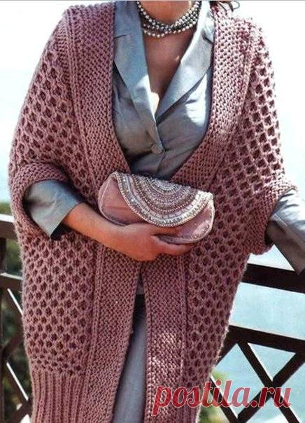 Длинная накидка спицами. - Рукоделие