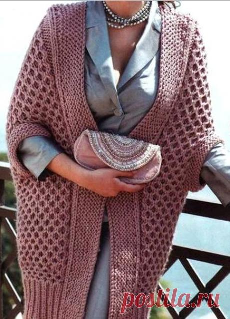 Длинная накидка спицами. - Рукоделие