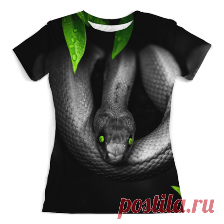 Футболка с полной запечаткой (женская) Черная змея. А точнее питон.