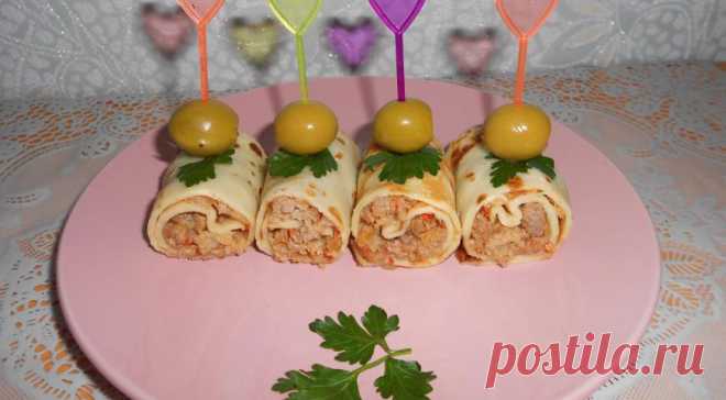 Блинные рулетики с мясной начинкой, пошаговый рецепт с фото