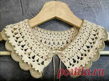 Вязание крючком: Красивый ажурный воротничок, связанный крючком из хлопка, воротничок для школьницы Красивый ажурный воротничок, связанный крючком из хлопка, воротничок для школьницы