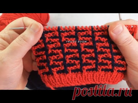 "Змейка", простой мозаичный узор для начинающих. Вяжем спицами без схемы.