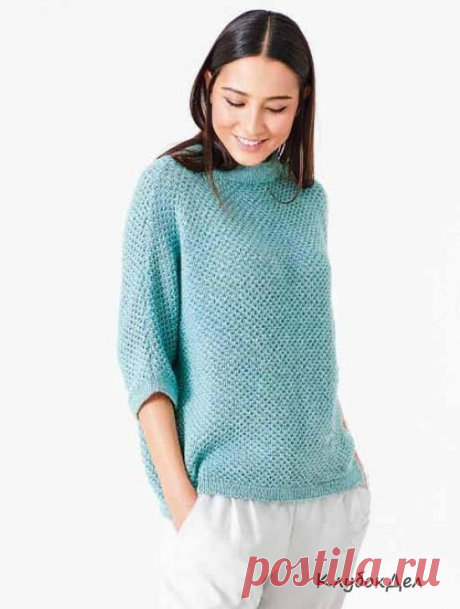 Джемпер с укороченными цельновязанными рукавами. Спицами. / klubokdel.ru