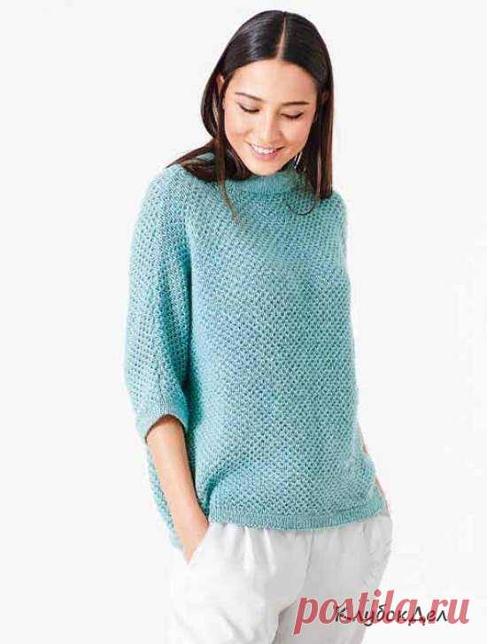 Джемпер с укороченными цельновязанными рукавами. Спицами. / klubokdel.ru