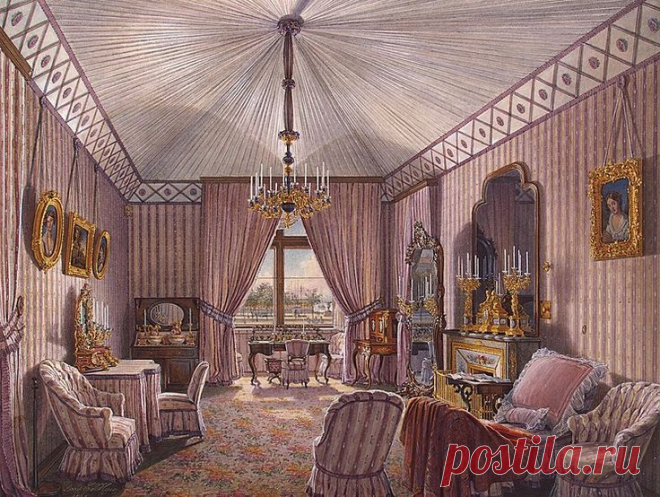 Interiors of the Winter Palace. The Fourth Reserved Apartment. The Dressing Room - Edward Petrovich Hau - Drawings, Prints and Painting from Hermitage Museum | brunhild110 приколол(а) это к доске Interior painting