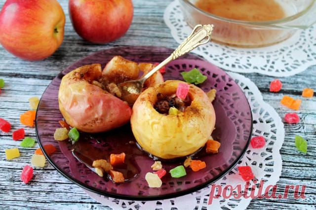 Яблоки запеченные с медом, корицей и орехами в микроволновке рецепт с фото пошагово - 1000.menu