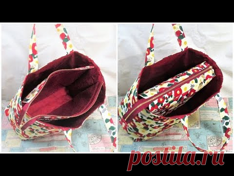 トートバッグ作り方　ファスナー付き仕切りポケット　How to make tote bag