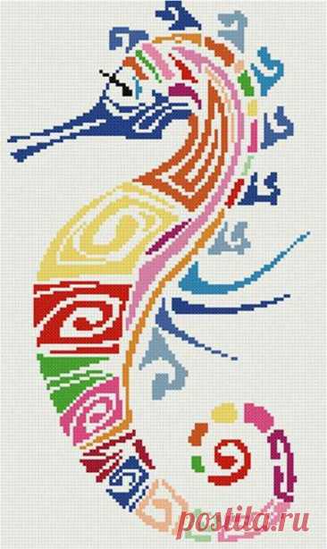 Пин содержит это изображение: Aqua seahorse silhouette cross stitch pattern in pdf