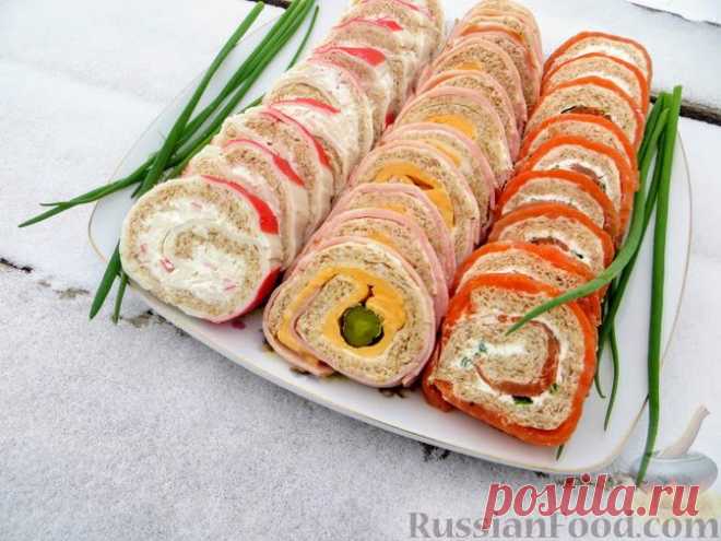 Рецепт: Три праздничных рулета (с красной рыбой, ветчиной и крабовыми палочками) на RussianFood.com
