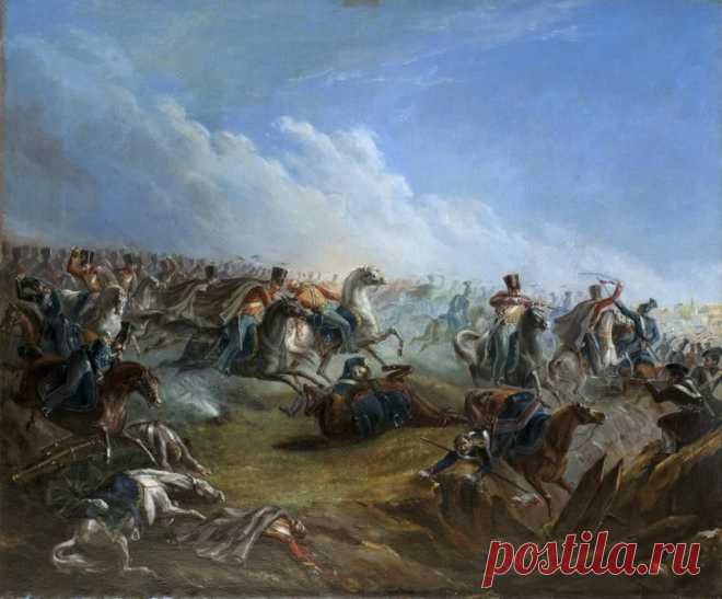 (2) Facebook
"Атака лейб-гвардии гусар под Варшавой 26 августа 1831 года" (масло, 1837) 
© Из собрания ИРЛИ РАН