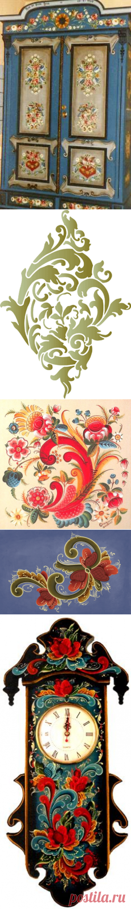 Норвежская роспись розами — rosemaling (русемалинг)