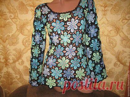 Купить Туника Акварель-2 - разноцветный, туника ручной работы, ажурное вязание