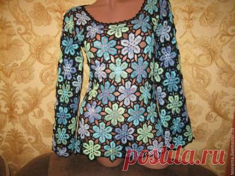 Купить Туника Акварель-2 - разноцветный, туника ручной работы, ажурное вязание