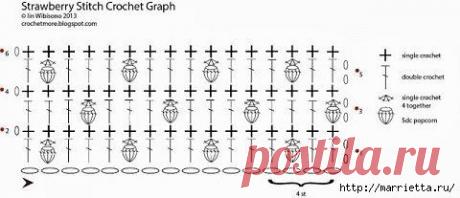 Узор крючком КЛУБНИЧКИ. Схема