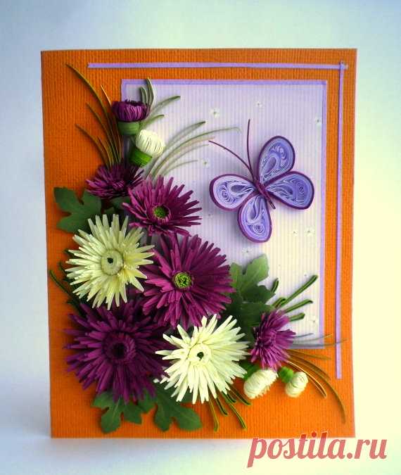 Delightful Astra flowers greeting card Festive by QuillyVicky