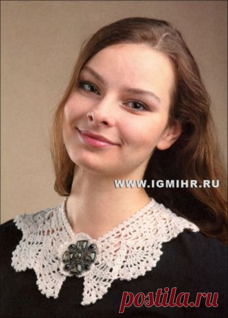 Винтажный стиль. Ажурный воротничок с цветком. Крючок