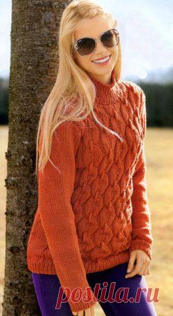 Пуловер с узором "Косы". Вязание спицами для женщин. Узелок.ру