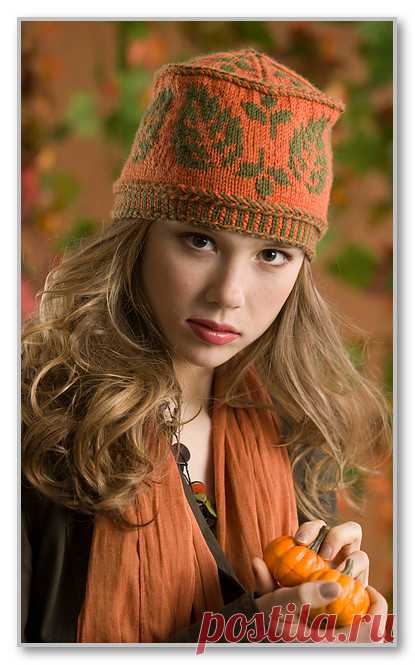 Вязание спицами. Шапочка-тюбетейка с жаккардовым узором. Размеры: 47 х 18 см