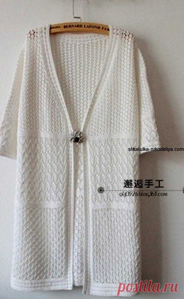 Летний кардиган спицами Летний кардиган спицами. Кардиган сочетанием ажурных узоров