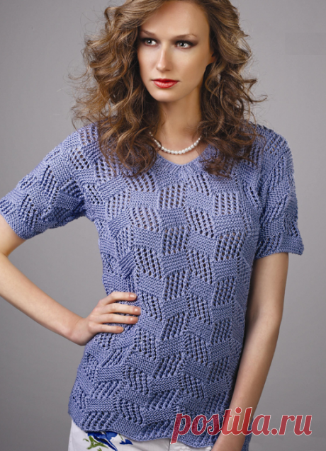 Пуловер шахматным узором с V-образной горловиной