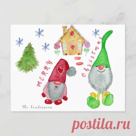Postcard Cute Gnomes Merry Christmas Holiday Card | Zazzle