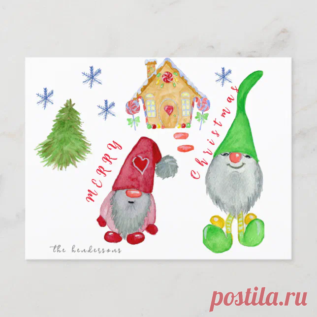 Postcard Cute Gnomes Merry Christmas Holiday Card | Zazzle