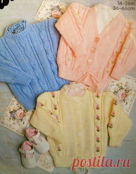 baby knitting pattern vintage cardigans and cable sweater 14-26 inch chest toddler child This item is a PDF file of the knitting pattern for these gorgeous baby items.    Sizes start at premature right up to 26 inch chest.    The pattern will be available for download upon receipt of payment, for you to print out or read from your computer.    All patterns are sent with a UK/USA needle conversion chart.