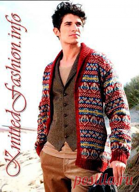 Мужской кардиган с жаккардовым рисунком - KnittedFashion.info - Модное Вязание