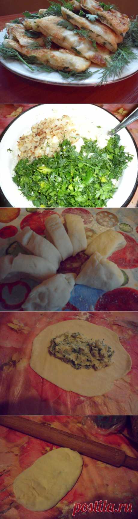 Пирожки с картошкой и зеленью из тонкого теста.