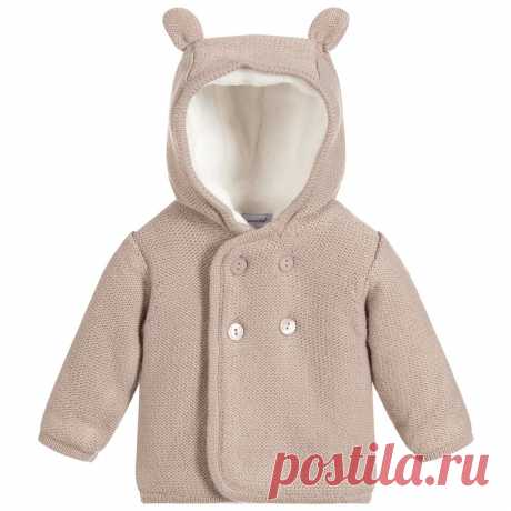 Beige Knitted Pram Coat Beige hooded pram coat from Absorba for baby boys and girls, in a soft knit. It is fully lined in white polar fleece, with buttons on the front. 
