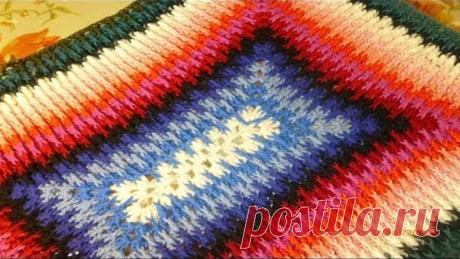 Видео №2. Способ вывязывания пледа без квадратов, сплошным прямоугольником.