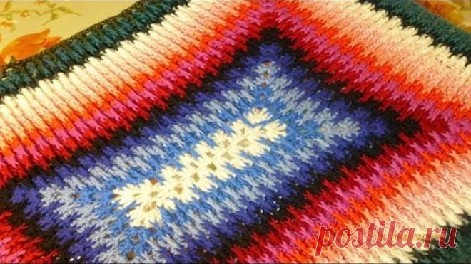 Видео №2. Способ вывязывания пледа без квадратов, сплошным прямоугольником.