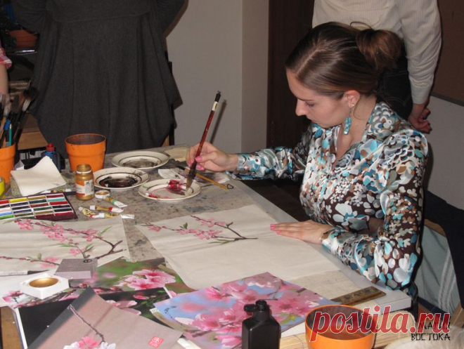 Цветущий персик в японской живописи.  с урока Александры Васильевой | Магия Востока