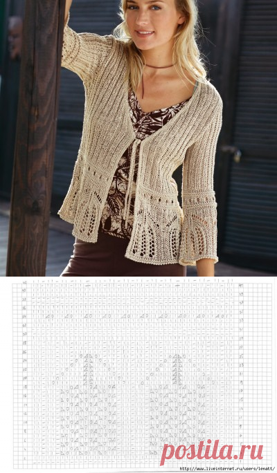 Спицы.Бежевая кофта