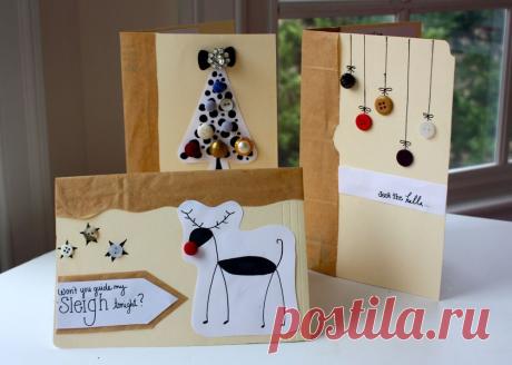Я его слепила из того, что было, или Новогодние открытки из того, что завалялось | Журнал Ярмарки Мастеров