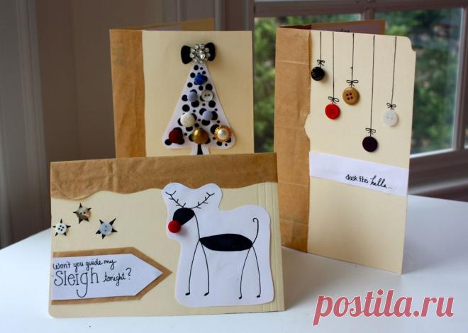 Я его слепила из того, что было, или Новогодние открытки из того, что завалялось | Журнал Ярмарки Мастеров