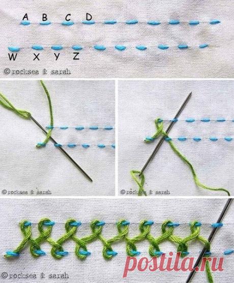 Техника выполнения вышивальных стежков Техника выполнения вышивальных стежковАвтор вышивки Rocksea&Sarah.