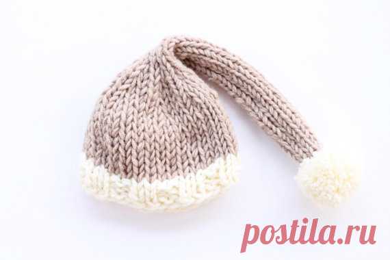 Newborn hat cream and brown pom pom baby hat by handylittleme