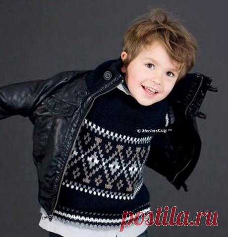Вязание спицами для детей - жаккардовый пуловер к школе