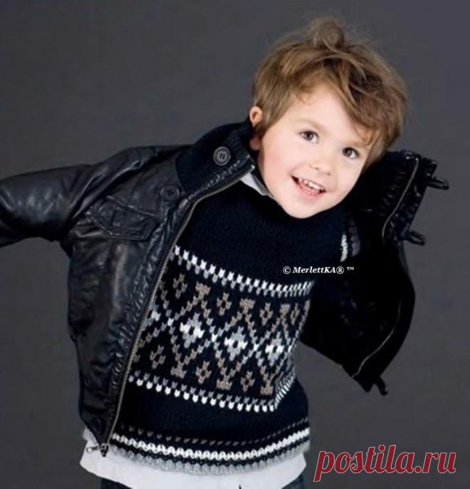 Вязание спицами для детей - жаккардовый пуловер к школе