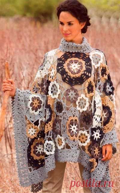 magic of crochet: Poncho "Sea of flowers in the misty colors"