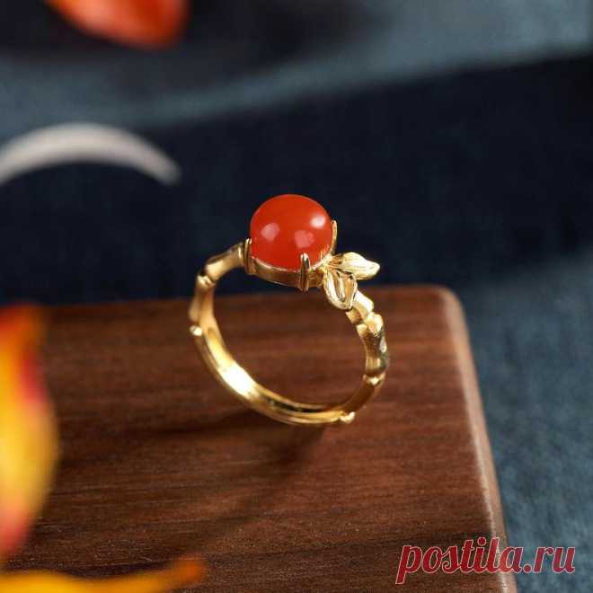 Agate inlay ring 925 silver plated gold ring | Etsy