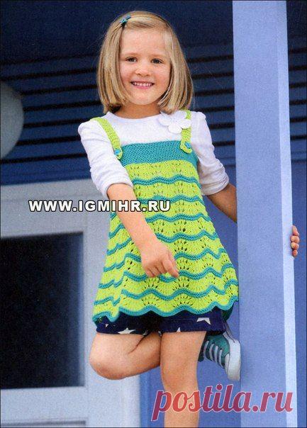 Лимонно-бирюзовый сарафан для девочки, от Verena.