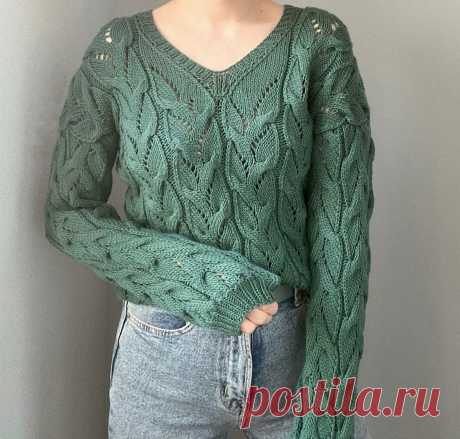 Зелёный пуловер с косами и ажуром, сливовый пуловер с «крендельками» и другие модели спицами | Вязание с Paradosik_Handmade | Дзен